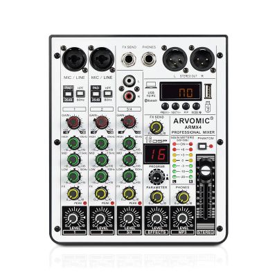 PGNEX 4-Channel Audio Mixer, ARVOMIC DJ Mixer with Audio Interface, Function, 16 DSP Effects, and 3-Band EQ (ARMX-4)