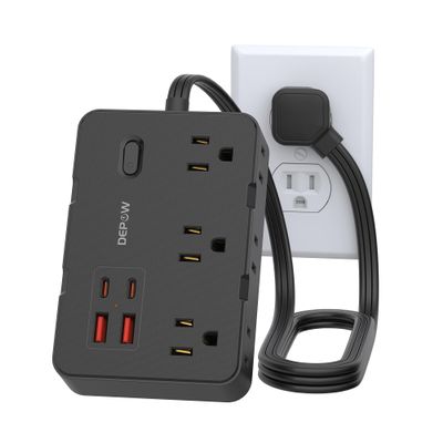 DEPOW Surge Protector Power Strip, 3 FT Extension Cord with 6 AC Outlets 4 USB Ports,1050J Surge Protection, Wall Mountable Charging Station for Office, Home, Black