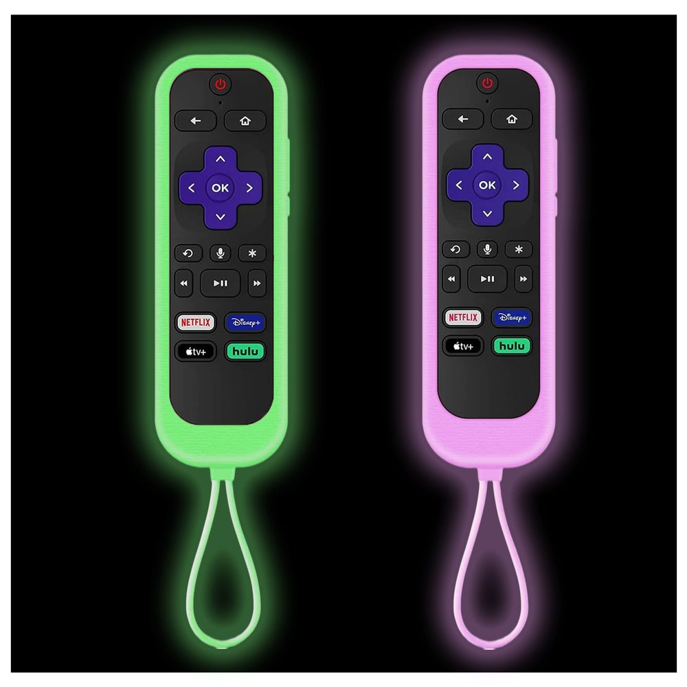 2Pack Taiyiluo Silicone Controller Cover for Onn Roku TV Remote Glow in The Dark Roku Remote Cover Compatible with Hisense TCL Roku Steaming Stick Express 4K Remote