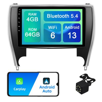 AUMUME 4+64G Android 13 Double Din Car Stereo for Toyota Camry 2015-2017 with 10.1 Inch Touchscreen, Wireless Carplay/Android Auto, GPS, Bluetooth, FM/AUX-in, Steering Wheel Controls, Backup Camera