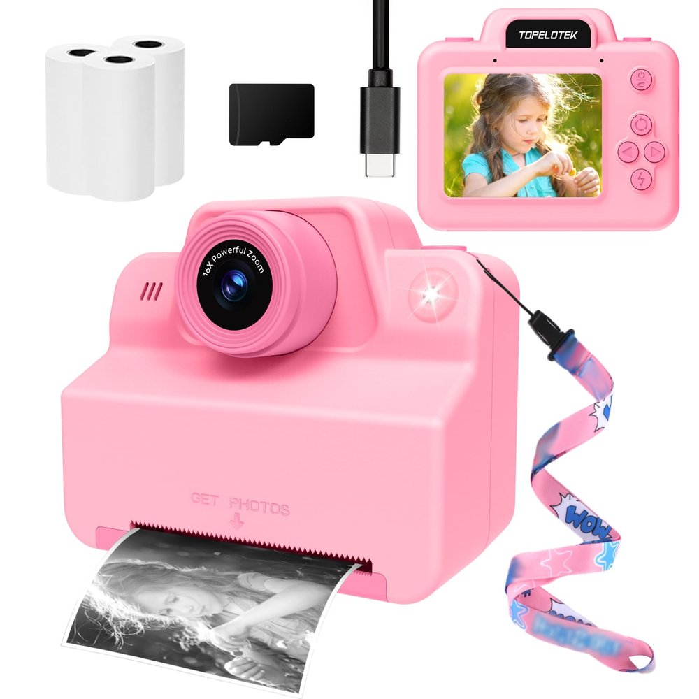 Kids Instant Camera Print Photos Instantly, Toy Camera That Printing Pictures, Instant Prints Cameras Gift for Toddler Girls & Boys Aged 3-12 (Pink)