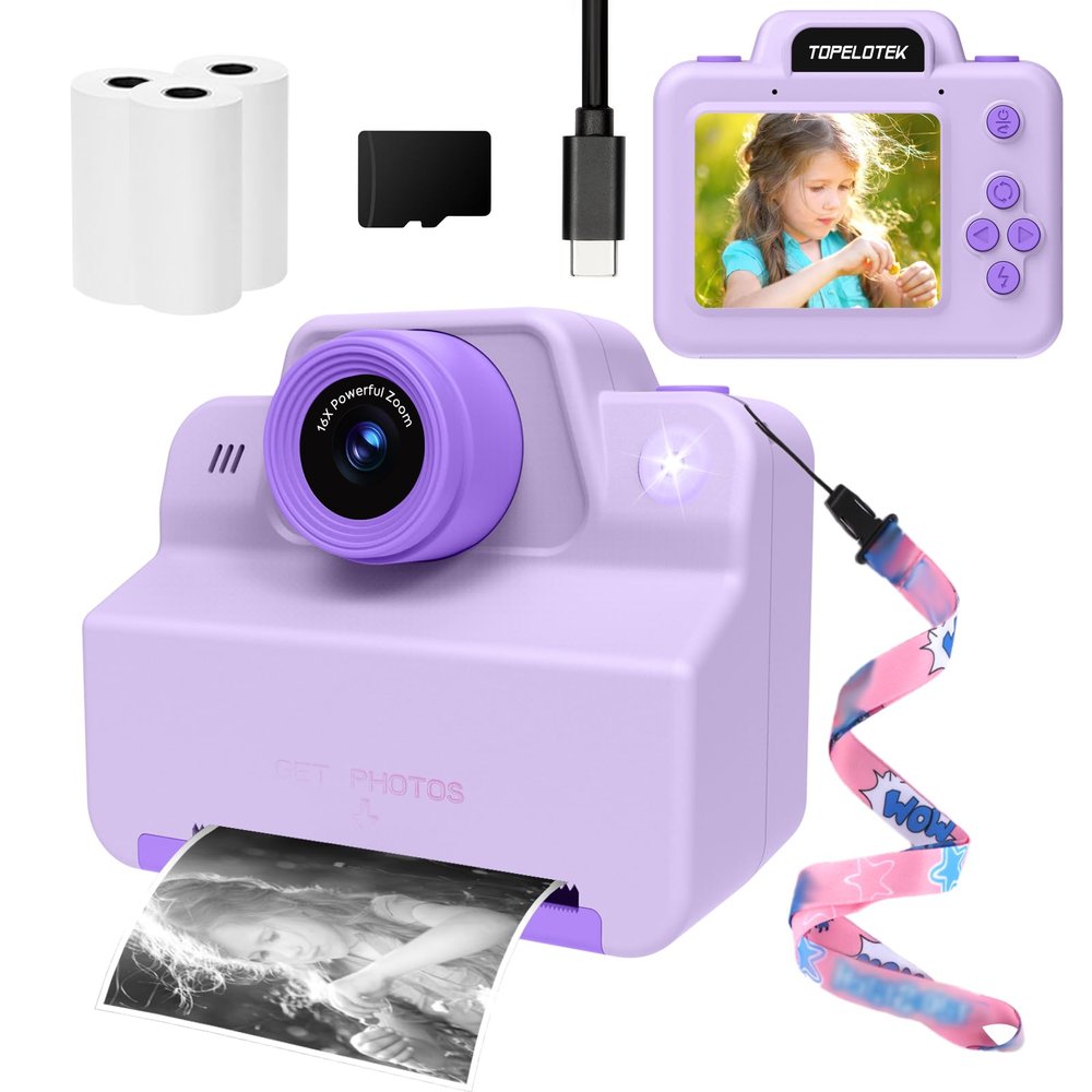 Kids Instant Camera Print Photos Instantly, Toy Camera That Printing Pictures, Instant Prints Cameras Gift for Toddler Girls & Boys Aged 3-12 (Purple)