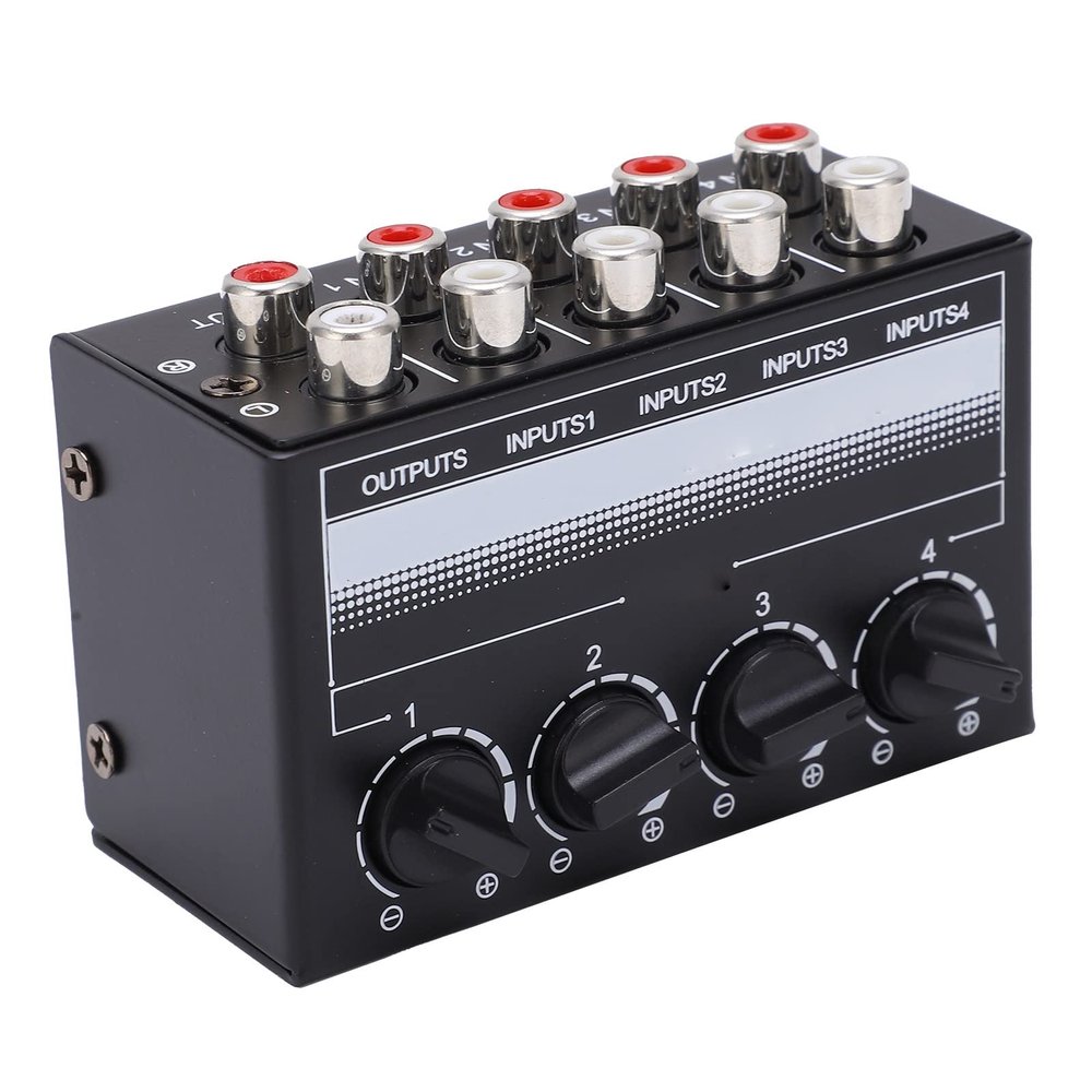 PGNEX Stereo Mini Mixer Passive Audio Signal Controller 4 Channel Hub for Outdoor Performancemore anti interference good sound quality