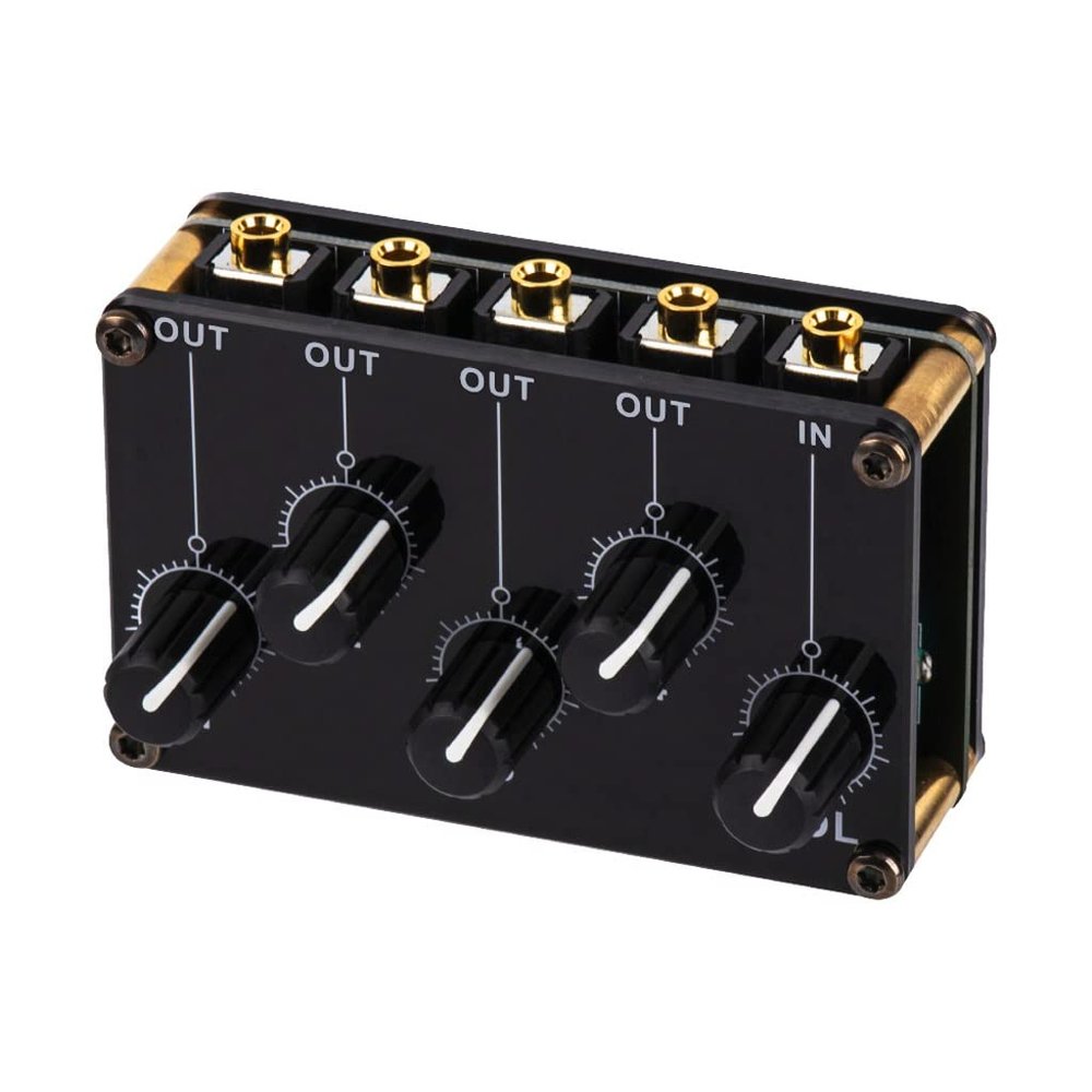 PGNEX Mini 4 Channel Stereo Line Mixer 4out 1in for Live Studio Recording Portable Passive Analog Audio Sound Mixing Console Low Noise
