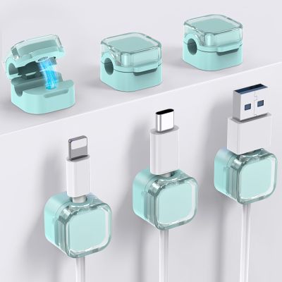 AhaStyle Magnetic Cable Organizer [1s Lock] 6 Pack Cord Cable Holders Clips Strong Adhesive Cable Cord Keeper [Smooth Adjustable] Hide Wire Cord Organizer for Nightstand Kitchen Car Office (Blue)