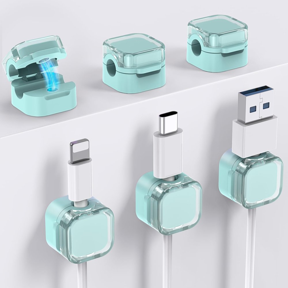 AhaStyle Magnetic Cable Organizer [1s Lock] 6 Pack Cord Cable Holders Clips Strong Adhesive Cable Cord Keeper [Smooth Adjustable] Hide Wire Cord Organizer for Nightstand Kitchen Car Office (Blue)