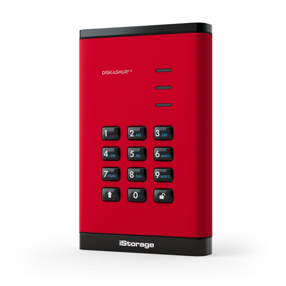 iStorage diskAshur3 HDD 2TB Red - Secure Portable Hard Drive - Password Protected - Dust & Water Resistant - Hardware Encryption