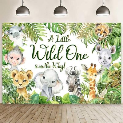 10x6.5ft Safari Baby Shower Backdrop Jungle Animals Green Leaves Photography Background A Little Wild One is on The Way Banner Decorations Boy Baby Shower Party Photo Booth Props
