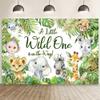 10x6.5ft Safari Baby Shower Backdrop Jungle Animals Green Leaves Photography Background A Little Wild One is on The Way Banner Decorations Boy Baby Shower Party Photo Booth Props view 1