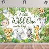 10x6.5ft Safari Baby Shower Backdrop Jungle Animals Green Leaves Photography Background A Little Wild One is on The Way Banner Decorations Boy Baby Shower Party Photo Booth Props view 2