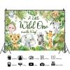 10x6.5ft Safari Baby Shower Backdrop Jungle Animals Green Leaves Photography Background A Little Wild One is on The Way Banner Decorations Boy Baby Shower Party Photo Booth Props view 4