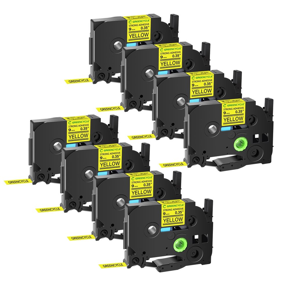 GREENCYCLE 8 Pack TZe-S621 TZ-S621 9mm 0.35" Extra Strength Label Maker Tape Compatible for Ptouch Laminated TZe-621 TZ-621 Black on Yellow Label Tape for PT-P700 PT-1890W PT-P910BT PT-H100