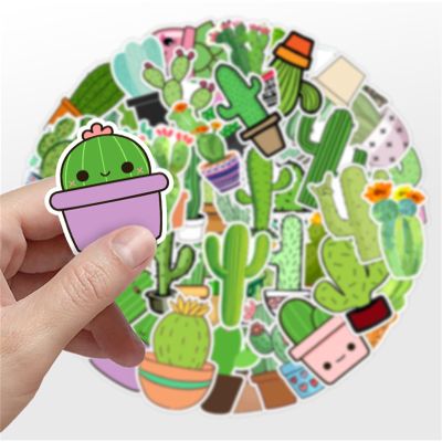 QIPWM 50Pcs Cute Cactus Stickers, Plants Decorative Vinyl Laptop Kids Stickers Pack, Kids Classroom Prizes (Cactus)