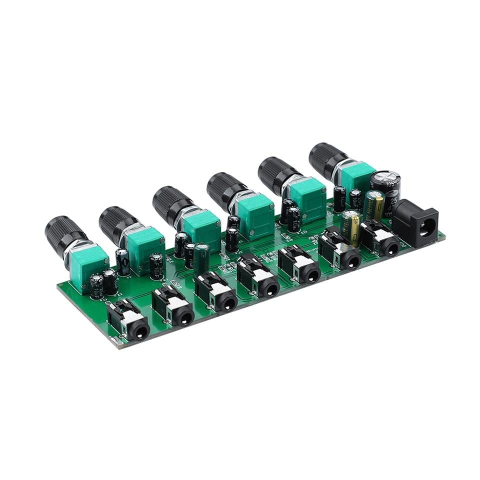 PGNEX 6 Ways Stereo Mixer Audio Distributor Mixing Board With Independent Volume Control DC5-24V 1PC 6 Inputs 1 Output
