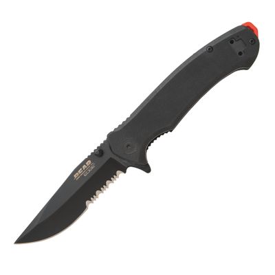 Bear & Son Sideliner Spring Assisted Opening Pocket Knife for Men - 3.5 Inch Serrated Drop Point Blade - 440 Stainless Steel G10 Handle Flipper Thumb Stud - Folding EDC Liner Lock Built in USA - Black