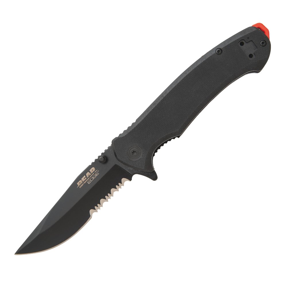 Bear & Son Sideliner Spring Assisted Opening Pocket Knife for Men - 3.5 Inch Serrated Drop Point Blade - 440 Stainless Steel G10 Handle Flipper Thumb Stud - Folding EDC Liner Lock Built in USA - Black