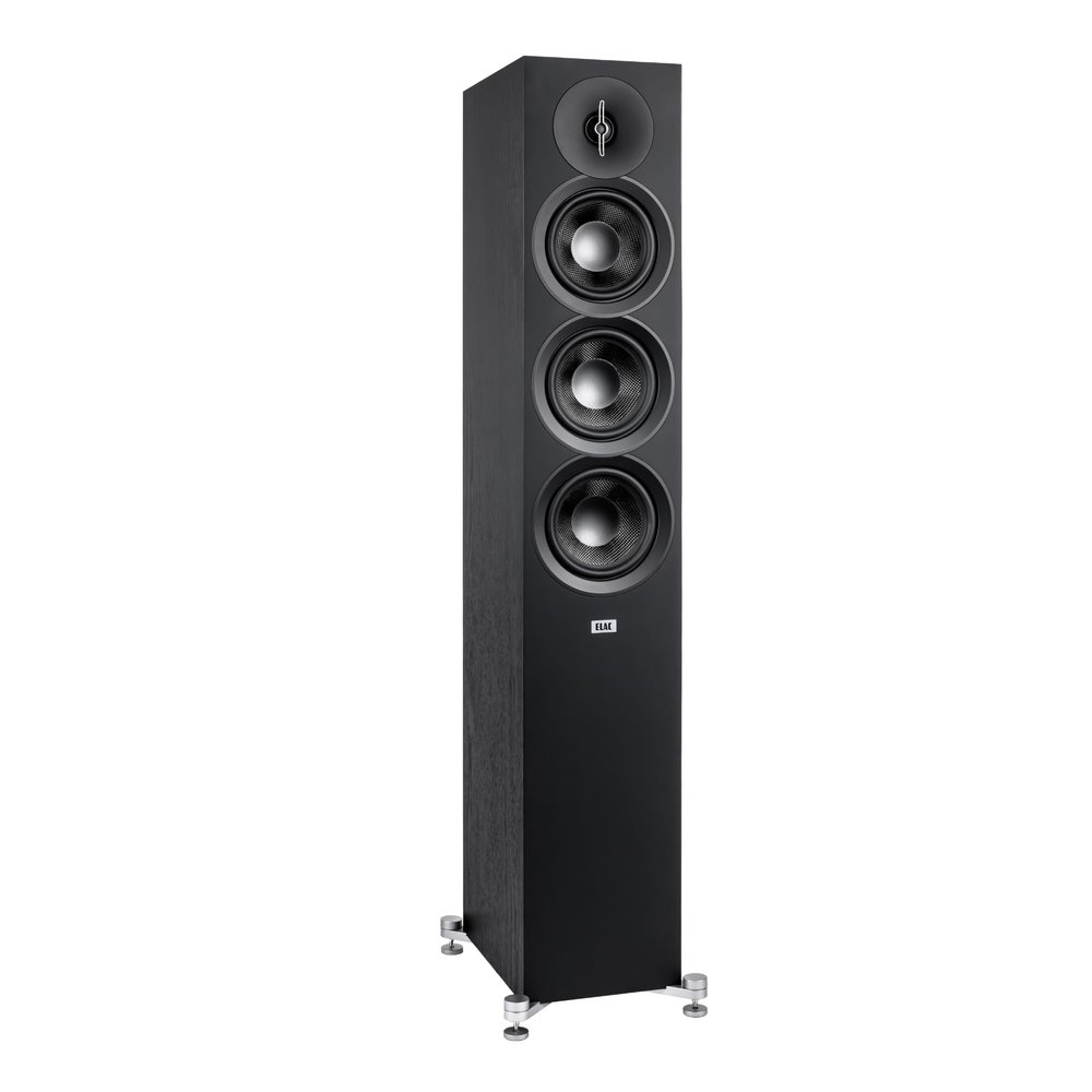 ELAC Debut 3.0 DF53-BK Floorstanding Speaker, Black Ash (Each) - 1 Aluminum Dome Tweeter, 5.25 Aramid Fiber Midrange & Dual 5.25 Aramid Fiber Woofers - 3-Way Bass Reflex - 38Hz to 38KHz Response