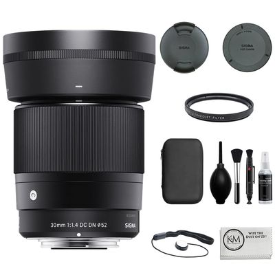 Sigma 30mm f/1.4 Contemporary DC DN Lens for Sony E Mount Bundled with UV Filter + Photo Starter Kit + Cleaning Cloth (4 Items)