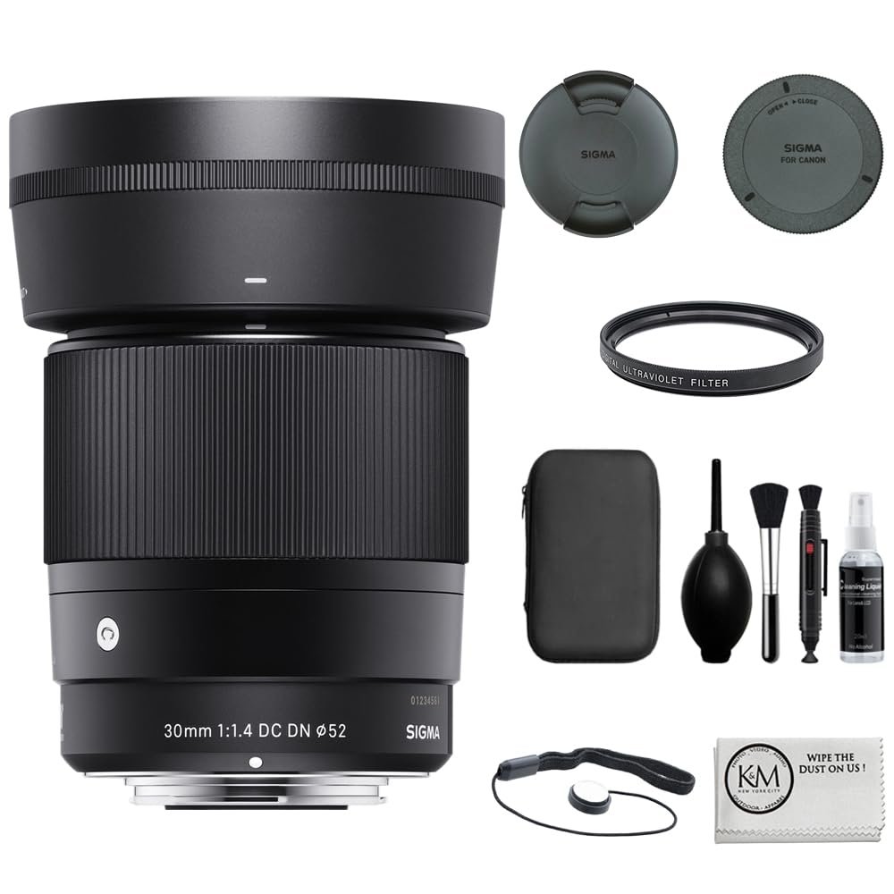 Sigma 30mm f/1.4 Contemporary DC DN Lens for Sony E Mount Bundled with UV Filter + Photo Starter Kit + Cleaning Cloth (4 Items)