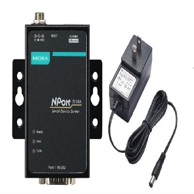 NPort 5110A with Adapter - 1 Port Device Server, US Plug, 10/100M Ethernet, RS-232, DB9 Male, 12-48VDC (Adapter Included)