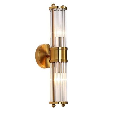 jssmm Light Brass Crystal Wall Lighti Antique Elegant Glass Rod Wall Sconce for Bedroom Living Room Hallway Dining Room Study Wardrobe Wall Lantern