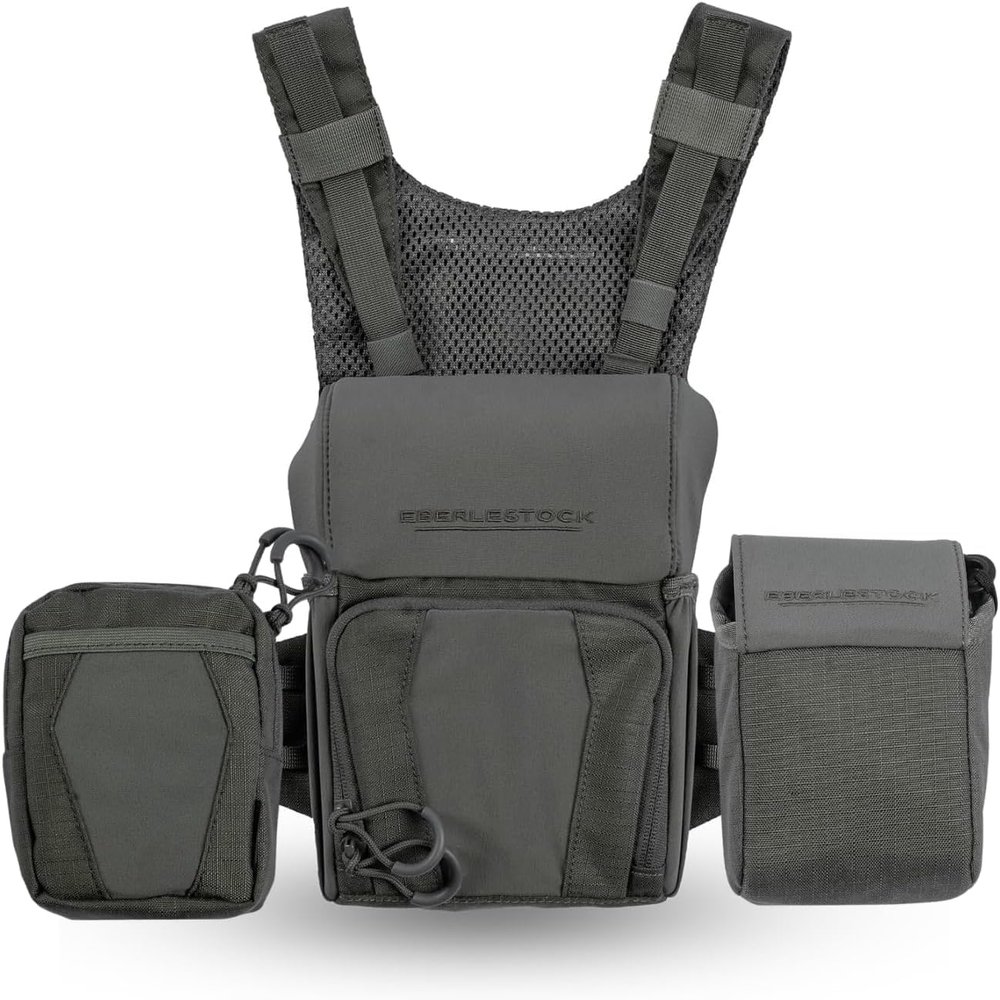 Eberlestock Recon Modular Bino Pack (Large), Rangefinder Pouch, and Utility Pouch Bundle - Gray - Advanced Binocular Harness System with Customizable Attachments