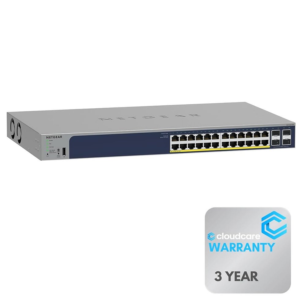NETGEAR GS728TPP 24-Port +  Switch | 4 SFP | Rack-Mountable | Cloud Cares 3 Year Warranty SupportPlus Included