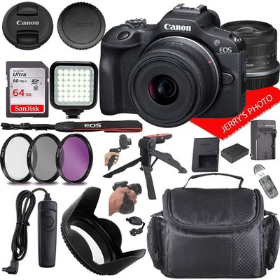 Canon EOS R100 Mirrorless Camera w/Canon RF-S 18-45mm f/4.5-6.3 IS STM Lens + Case + 64GB Memory (20pc Bundle) (Renewed)