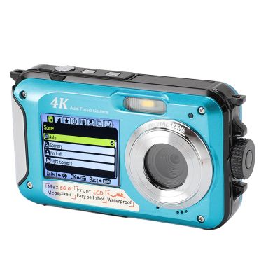 HD Underwear Camera, 4K 56MP Camera 10ft Double Screen for Snorkeling (Blue)