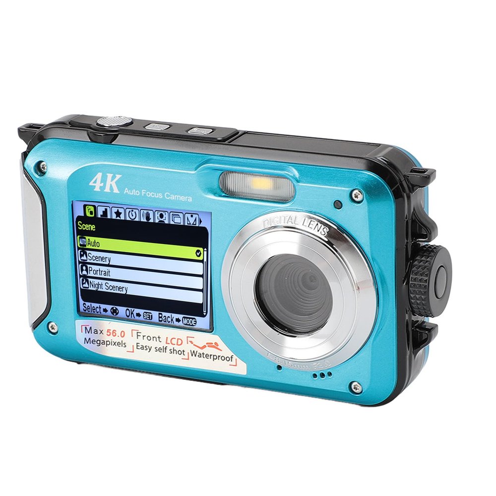HD Underwear Camera, 4K 56MP Camera 10ft Double Screen for Snorkeling (Blue)