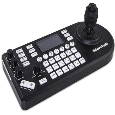 DirectNine Basics Marshall Electronics VS-PTC-300 Pro PTZ Controller Joystick; Supports NDI, IP, VISCA; Up to 255 cameras via NDI/IP, 7 via RS232, 14 via RS422