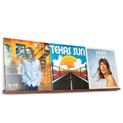 MNKE Vinyl Record Shelf - A 3-Feet Long Display Shelf Made of Solid Walnut - A Wall Mount for Your Favorite Records -This Vinyl Record Holder Fits All Records (Walnut)
