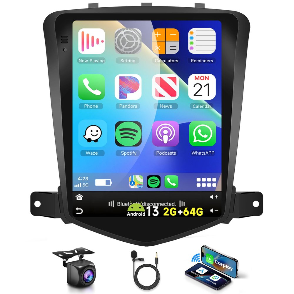 4 Core +64G Car Radio Stereo for Chevrolet Chevy Cruze 2009-2015 with Wireless CarPlay/Android Auto, 9.7 Inch Android 13 Touch Screen GPS Navi WiFi Bluetooth Mirror Link SWC HD Backup Camera