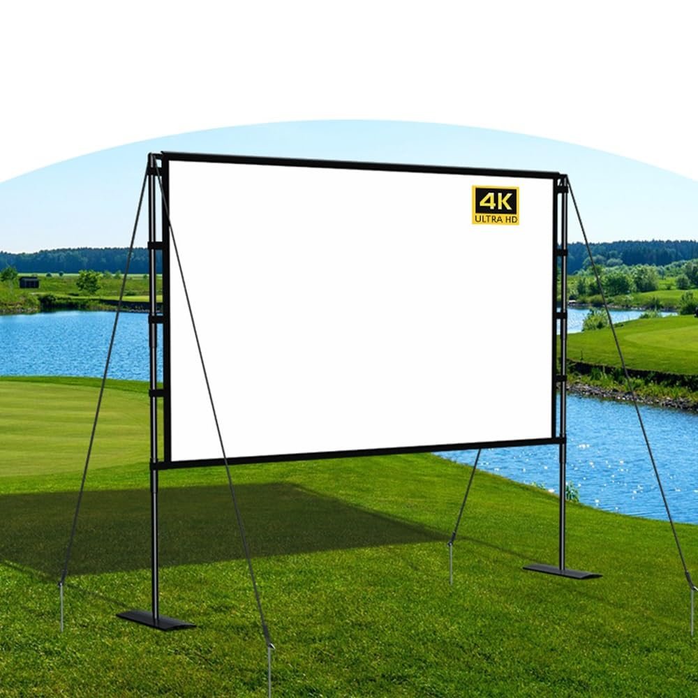 BIUBPW 120in Projector Screen with Stand, 4k HD 16: 9 Projector Screen, Outdoor Projection Screen Wrinkle-Free Movie Screen for Backyard(Grey,120in)