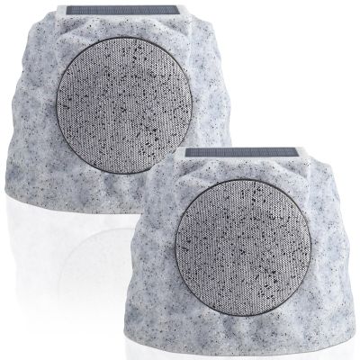 NiceBuy Solar Rock Speakers Outdoor Water-Resistant 2-Pack Solar Powered Rock Speaker with Lights RGB and TWS Pair for Patio Outside Garden BBQ Deck
