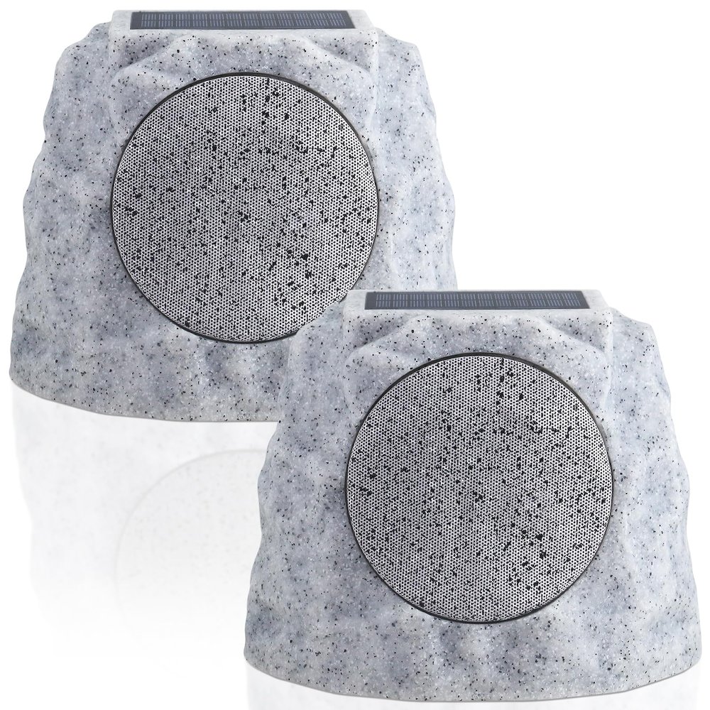 NiceBuy Solar Rock Speakers Outdoor Water-Resistant 2-Pack Solar Powered Rock Speaker with Lights RGB and TWS Pair for Patio Outside Garden BBQ Deck