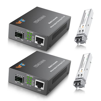 2 Pack Fiber Ethernet Media Converter, WTSFOPTC Fiber Optic Transceiver with 2 Pcs 1.25Gbps SFP Transceiver, Gigabit Sfp to RJ45 Media Converter with 1000BASE-SX to LC Modular (MMF,850nm,550m,DDM)