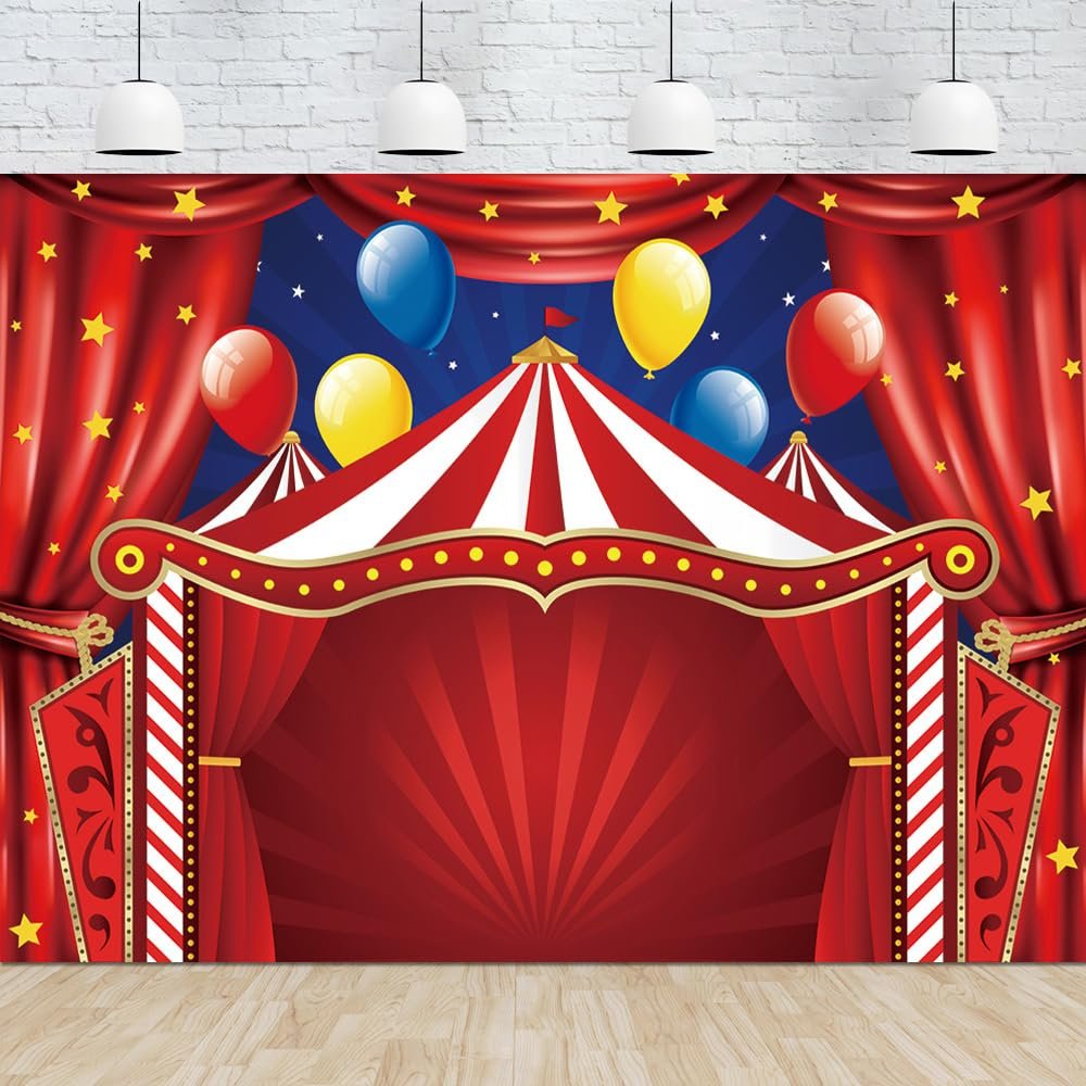 10x8 FT Circus Carnival Circus Theme Party Photo Backdrop Carnival Lights Party Decorations Stars Birthday Party Photography Background Photo Booth Props Polyester