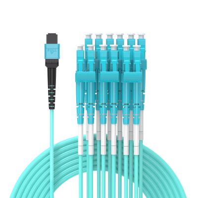0.6M MPO/MTP to 12 x LC (6 Duplex) 12 Strands Breakout Cable,QSFP 40GBase-SR4, OM4 Fanout Fiber Optic Cable - Aqua, 0.6meter