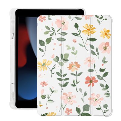 Cute Floral Leaves for iPad Air 13 Inch Case M3 2025/M2 2024 with Pencil Holder, Auto Sleep/Wake, Leather Soft TPU Back Cover