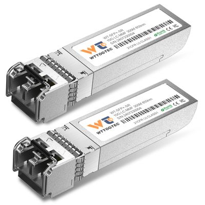 WTTOGTEC 10GBase-SR SFP+ LC Transceiver, 10G 850nm Multimode SFP Module, Up to 300 Meters, for Cisco SFP-10G-SR, Meraki MA-SFP-10GB-SR, Ubiquiti UniFi UF-MM-10G, Fortinet, TP-Link, and More
