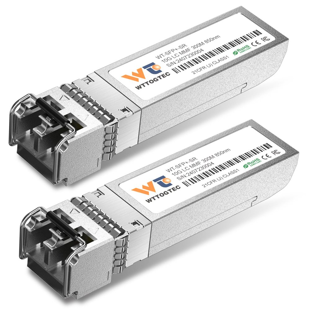 WTTOGTEC 10GBase-SR SFP+ LC Transceiver, 10G 850nm Multimode SFP Module, Up to 300 Meters, for Cisco SFP-10G-SR, Meraki MA-SFP-10GB-SR, Ubiquiti UniFi UF-MM-10G, Fortinet, TP-Link, and More