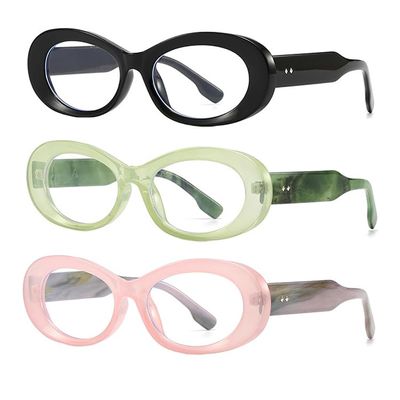 bullabulling Oval Blue Light Blocking Glasses for Women Men Vintage Fashion Small 90s Retro Oval Frame Style Eyeglasses (black/green/pink, 3.0, Diopters)