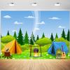 10x6.5ft Camping Backdrop Cartoon Forest Camp Tent Bonfire Scene Photography Background Camping Party Decorations Camper Hiking Outdoor Adventure Supplies Photo Studio Props view 1