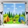 10x6.5ft Camping Backdrop Cartoon Forest Camp Tent Bonfire Scene Photography Background Camping Party Decorations Camper Hiking Outdoor Adventure Supplies Photo Studio Props view 3