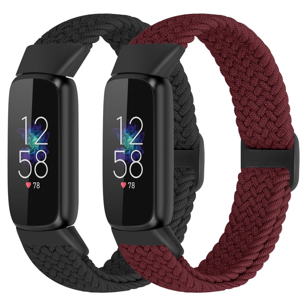 XFYELE 2 Pack Elastic Braided Bands Compatible with Fitbit Luxe/Luxe Special Edition Fitness Tracker - Soft Adjustable Nylon Strap Replacement Wristband for Women & Men