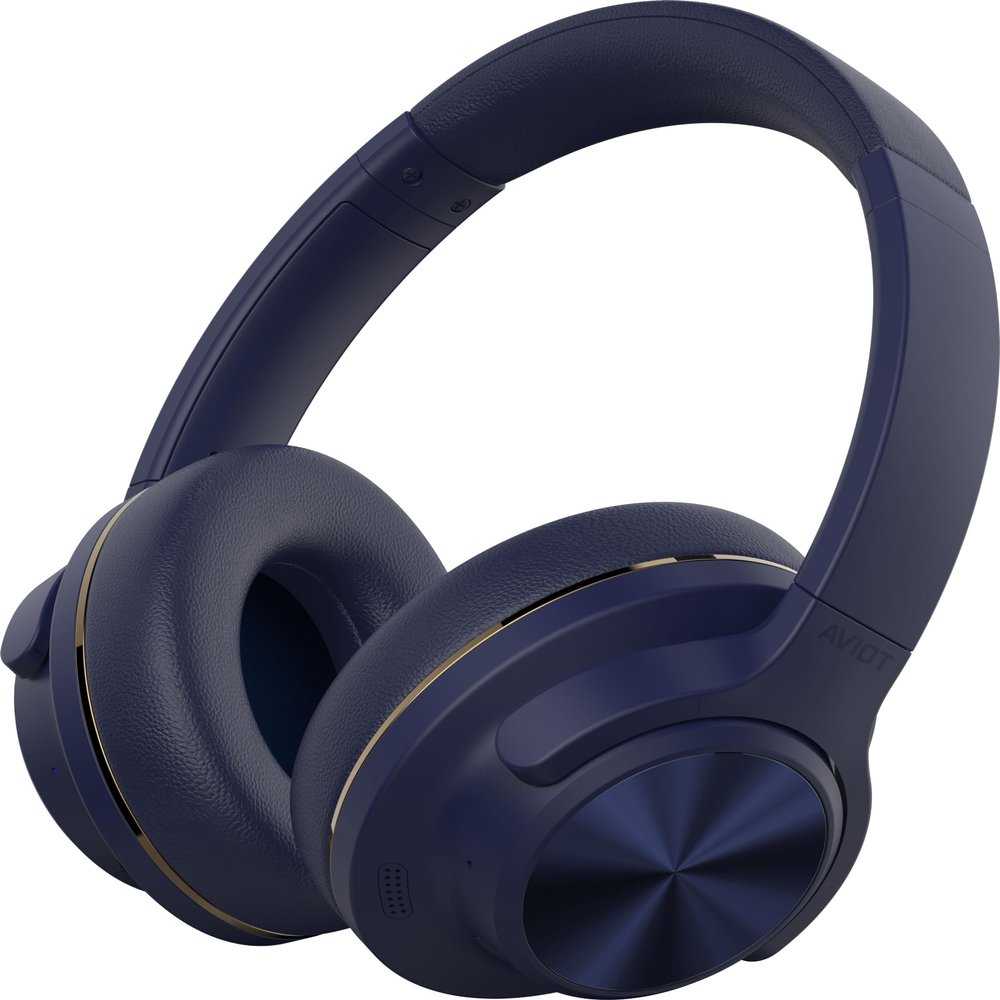 AVIOT WA-V1 High-Resolution Wireless Headphones with Adaptive Hybrid Noise Cancelling | Up to 120 Hours Playback | Superior Sound Quality and Comfort | Foldable Design (Navy)