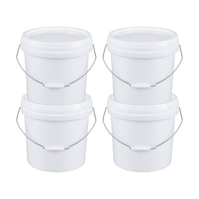 Jnktka 4 Gallon Round Plastic Buckets with Sealable Lids, White, 4 Pack