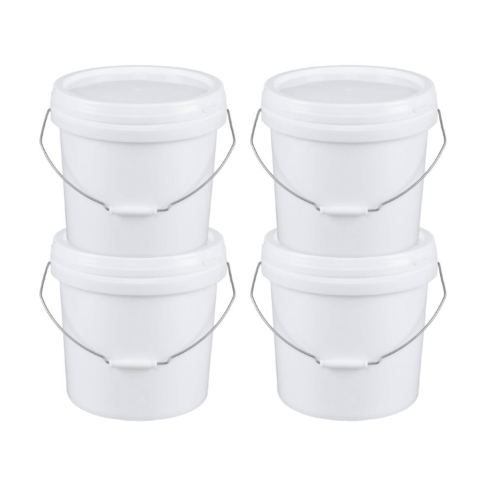 Jnktka 4 Gallon Round Plastic Buckets with Sealable Lids, White, 4 Pack