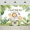 15x8ft Safari Baby Shower Backdrop A Sweet Baby Boy is On His Way Jungle Cartoon Animals Palm Leaves Photography Background Boys Baby Shower Party Decorations Banner Photo Studio Props view 1